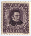 Österreich, Briefmarke aus 1922, "Franz Schubert aus der Serie Österreichische Komponisten"