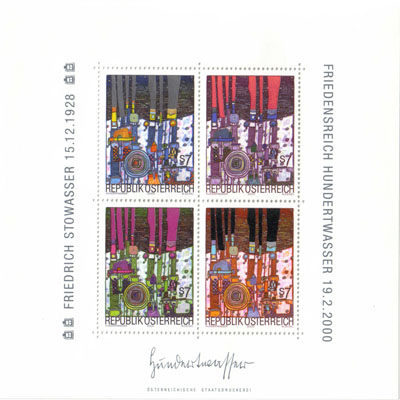 Österreich, Markenblock aus 2000, "in memoriam Friedensreich Hundertwasser"